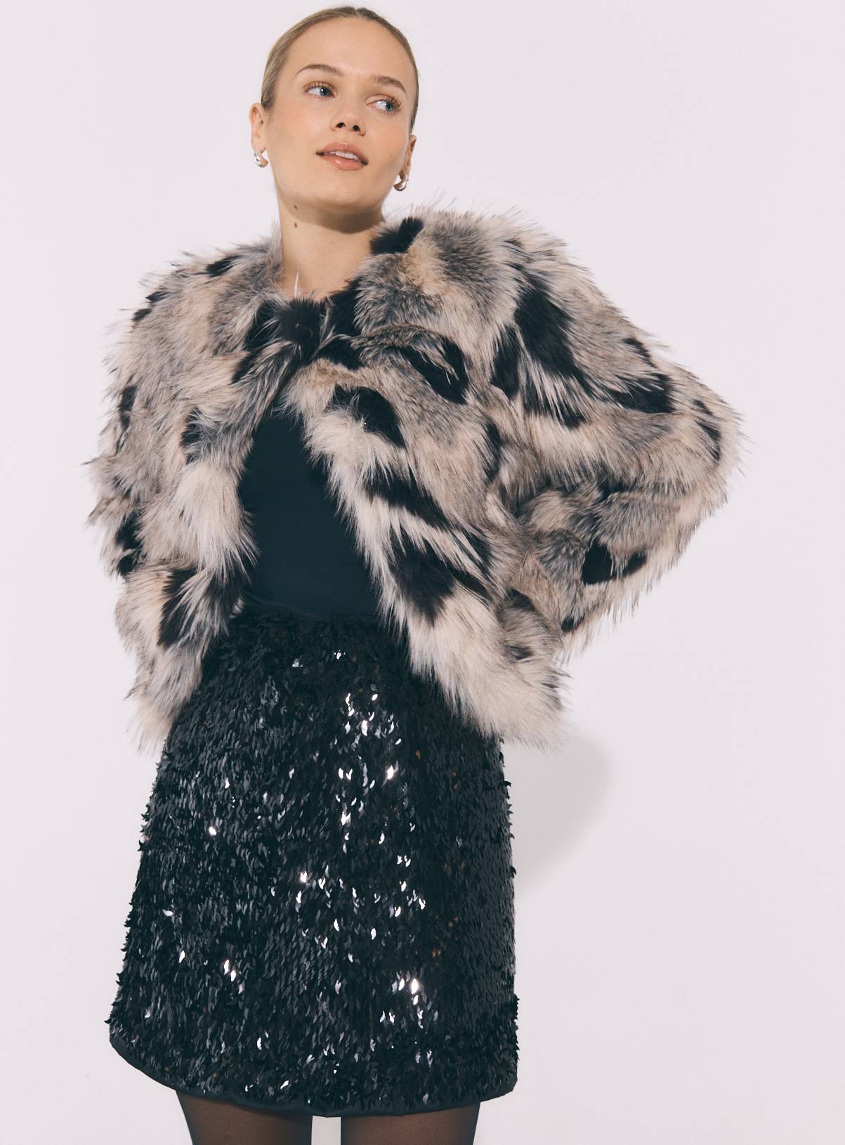 Collarless Fur Crop Jacket XXL - Image 2